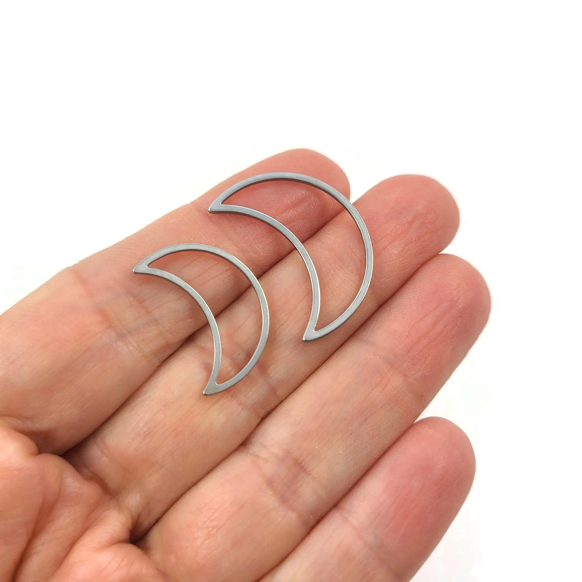 1 Crescent moon connector charm, Stainless steel link