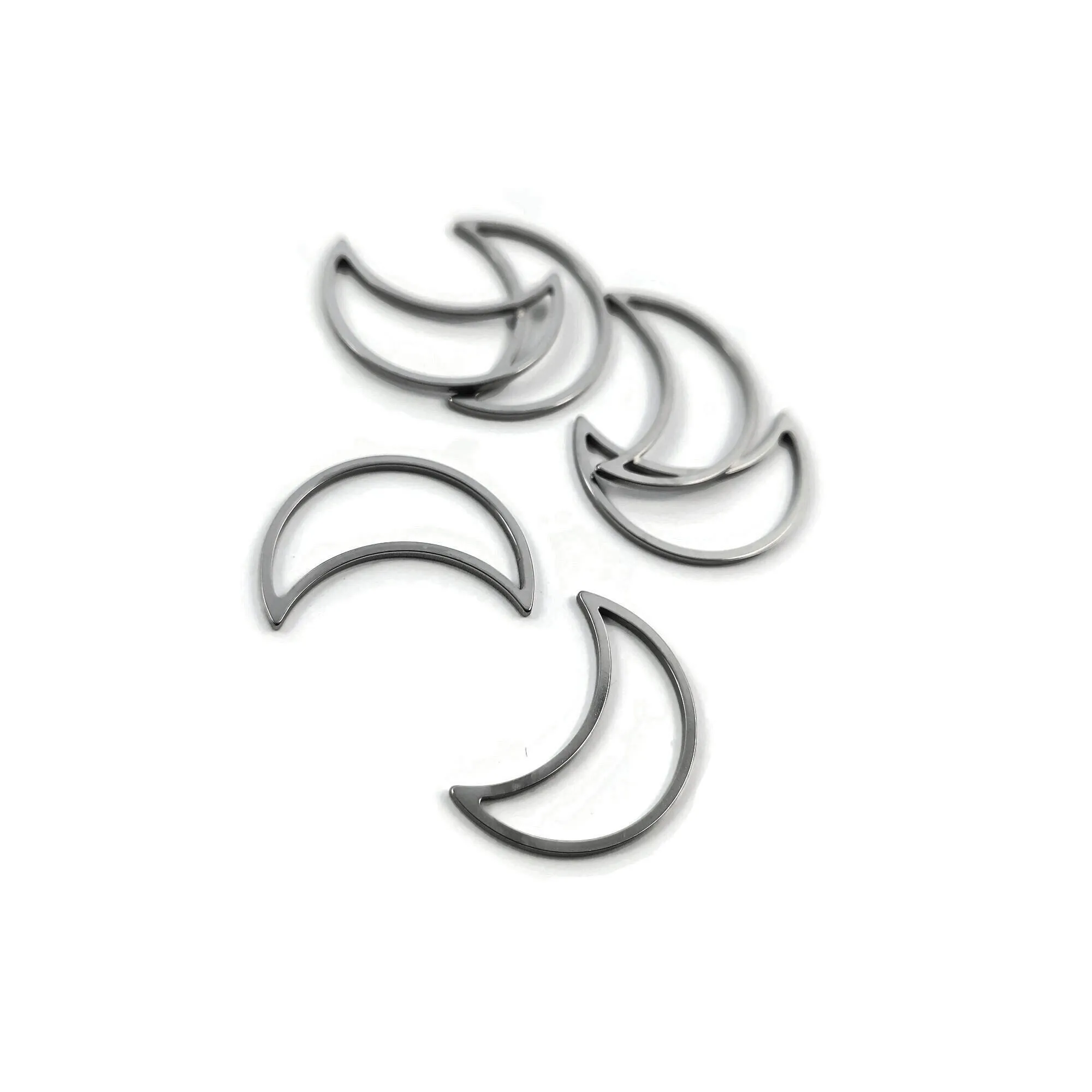 1 Crescent moon connector charm, Stainless steel link