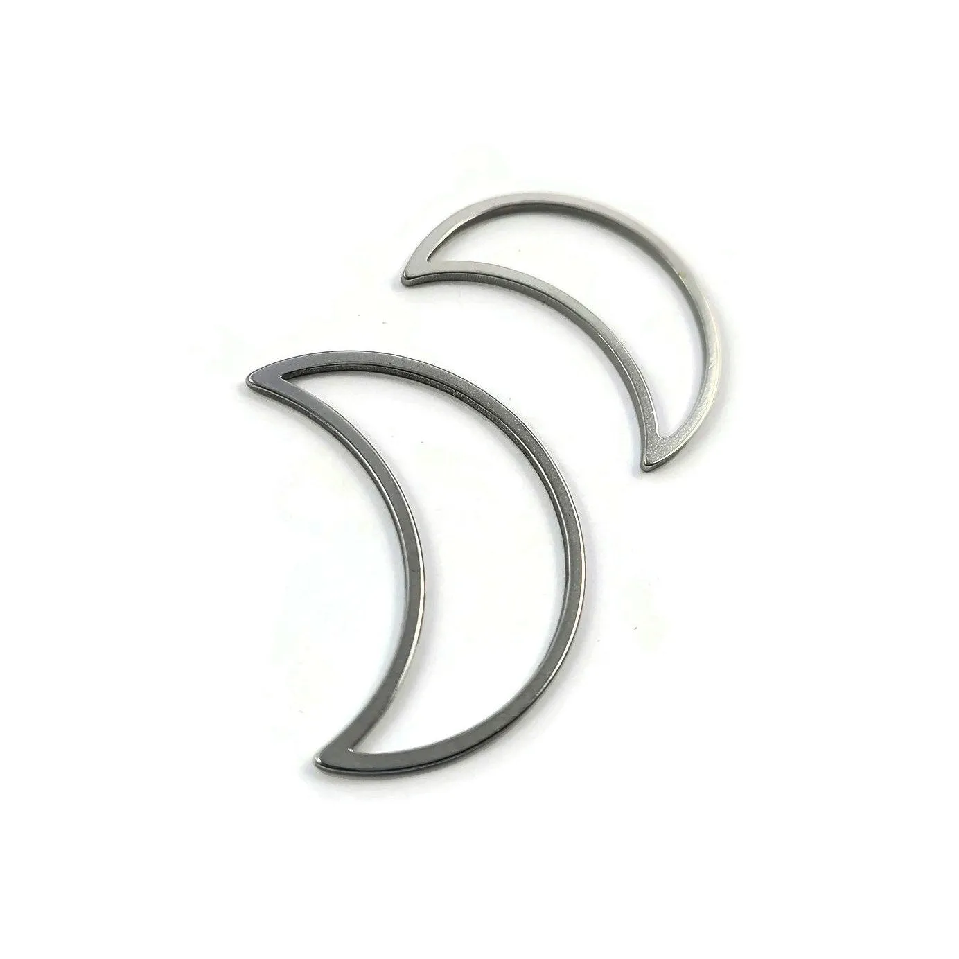 1 Crescent moon connector charm, Stainless steel link