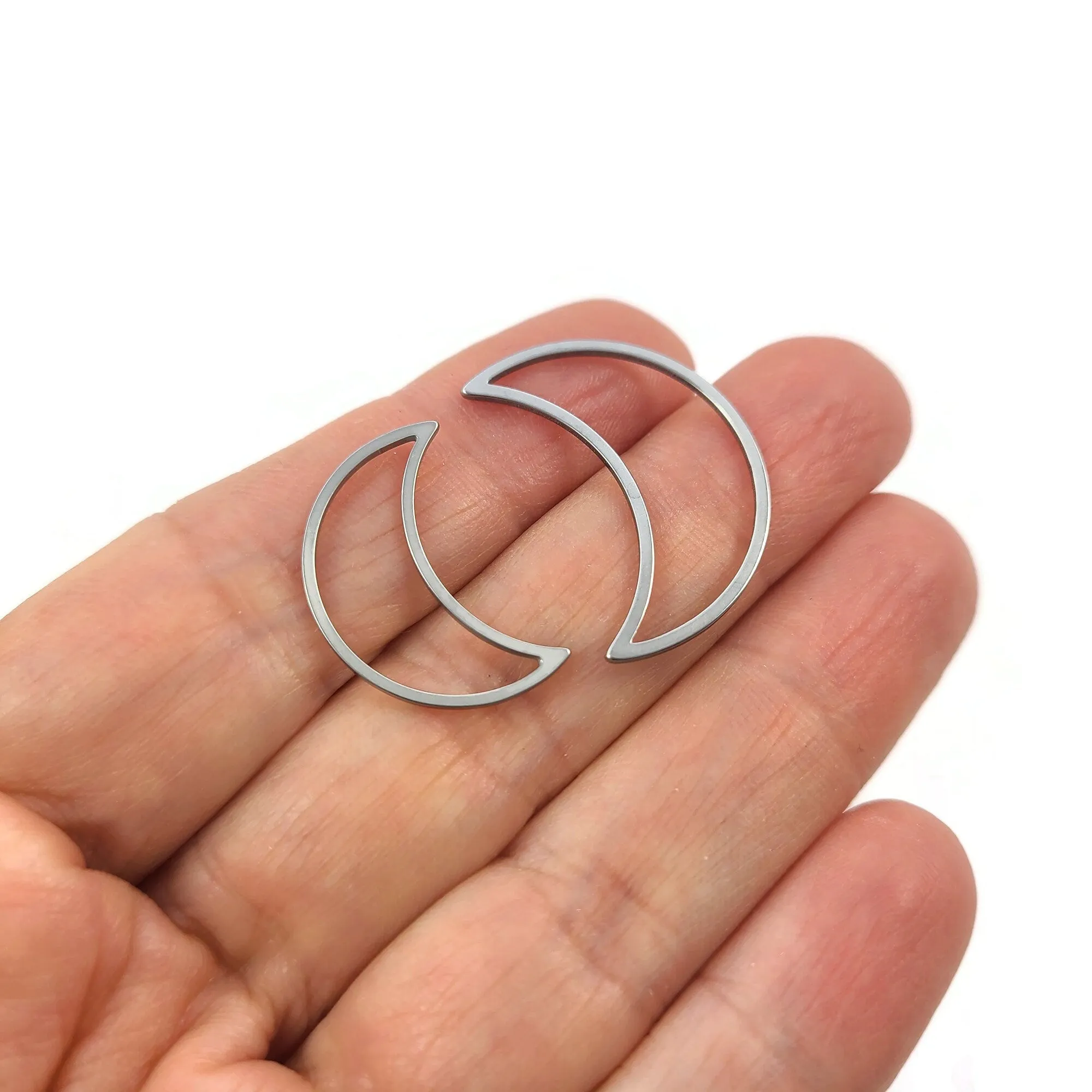 1 Crescent moon connector charm, Stainless steel link