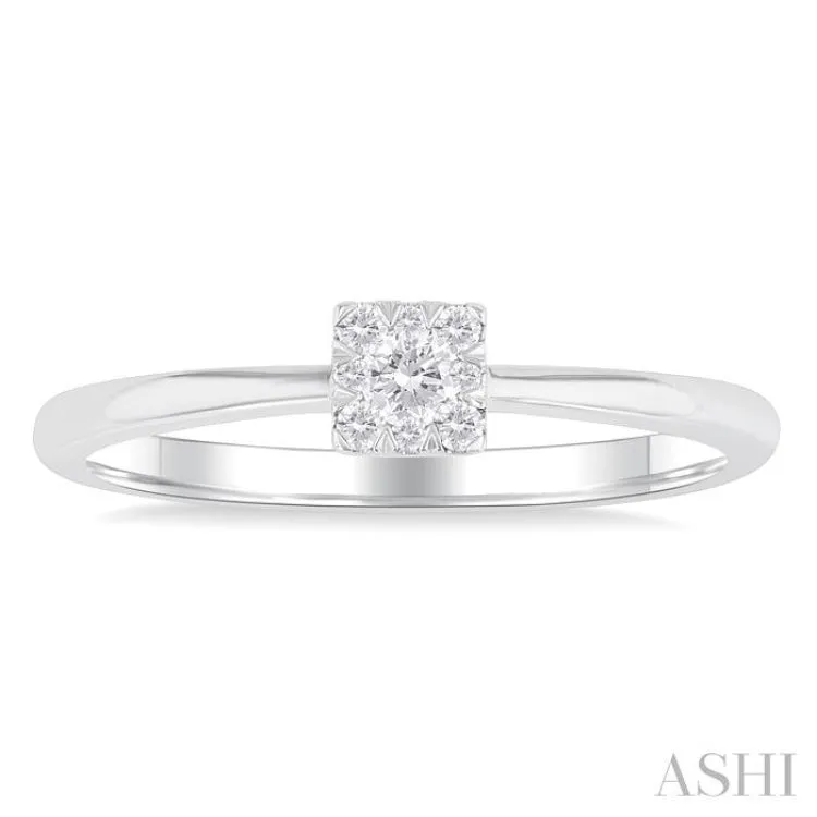1/10 ctw Lovebright Petite Square Shape Round Cut Diamond Fashion Ring in 10K White Gold