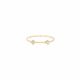 14k Princess & Round Diamond Thin Band Ring