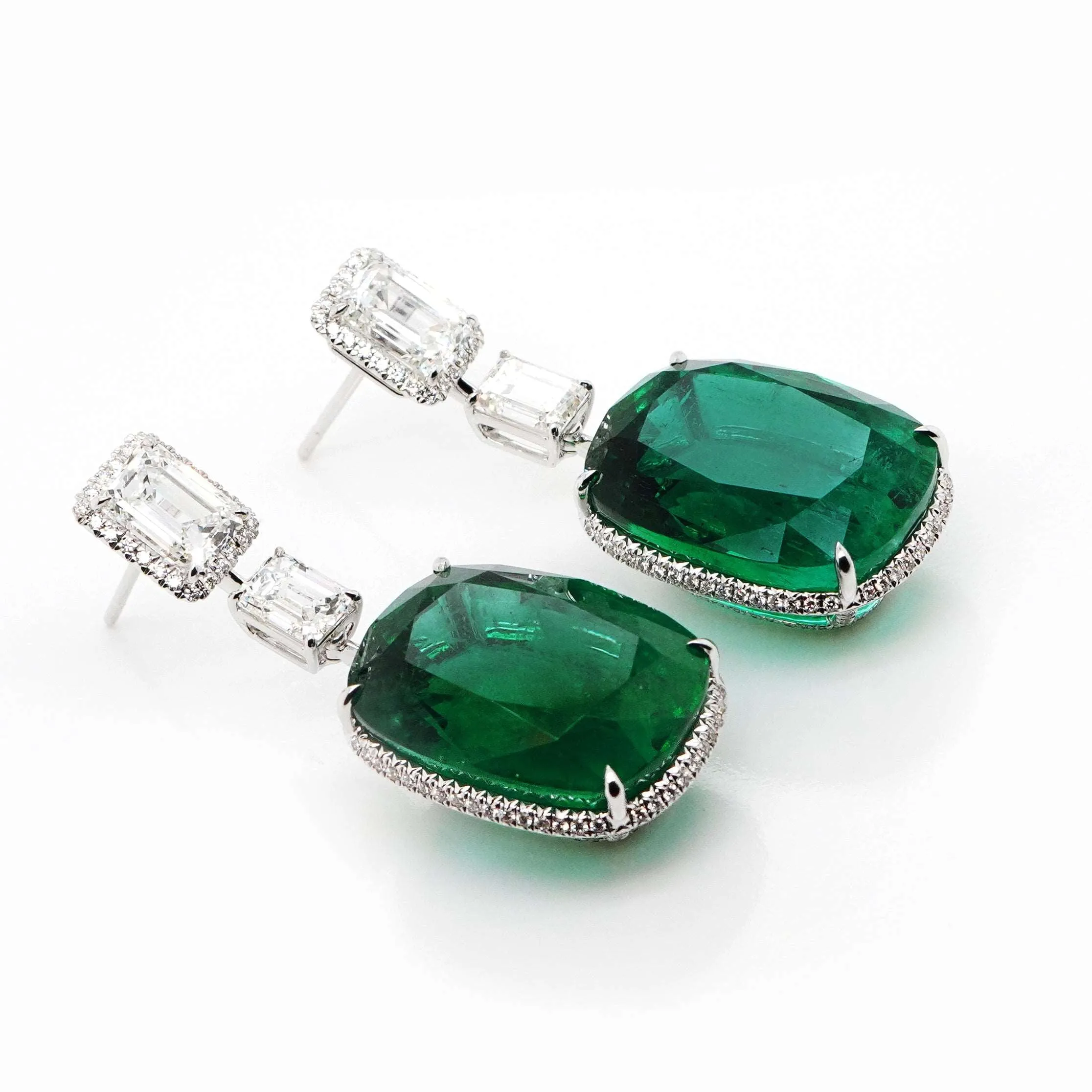 26.09 / 25.01 cts Emerald with Diamond Earrings (ENQUIRE)