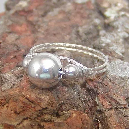 3-Bead Sterling Silver Twist Wire Ring
