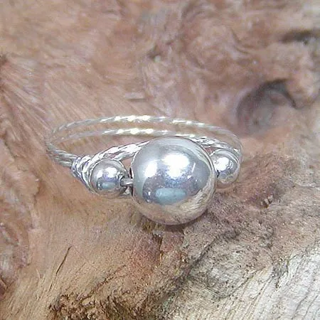3-Bead Sterling Silver Twist Wire Ring