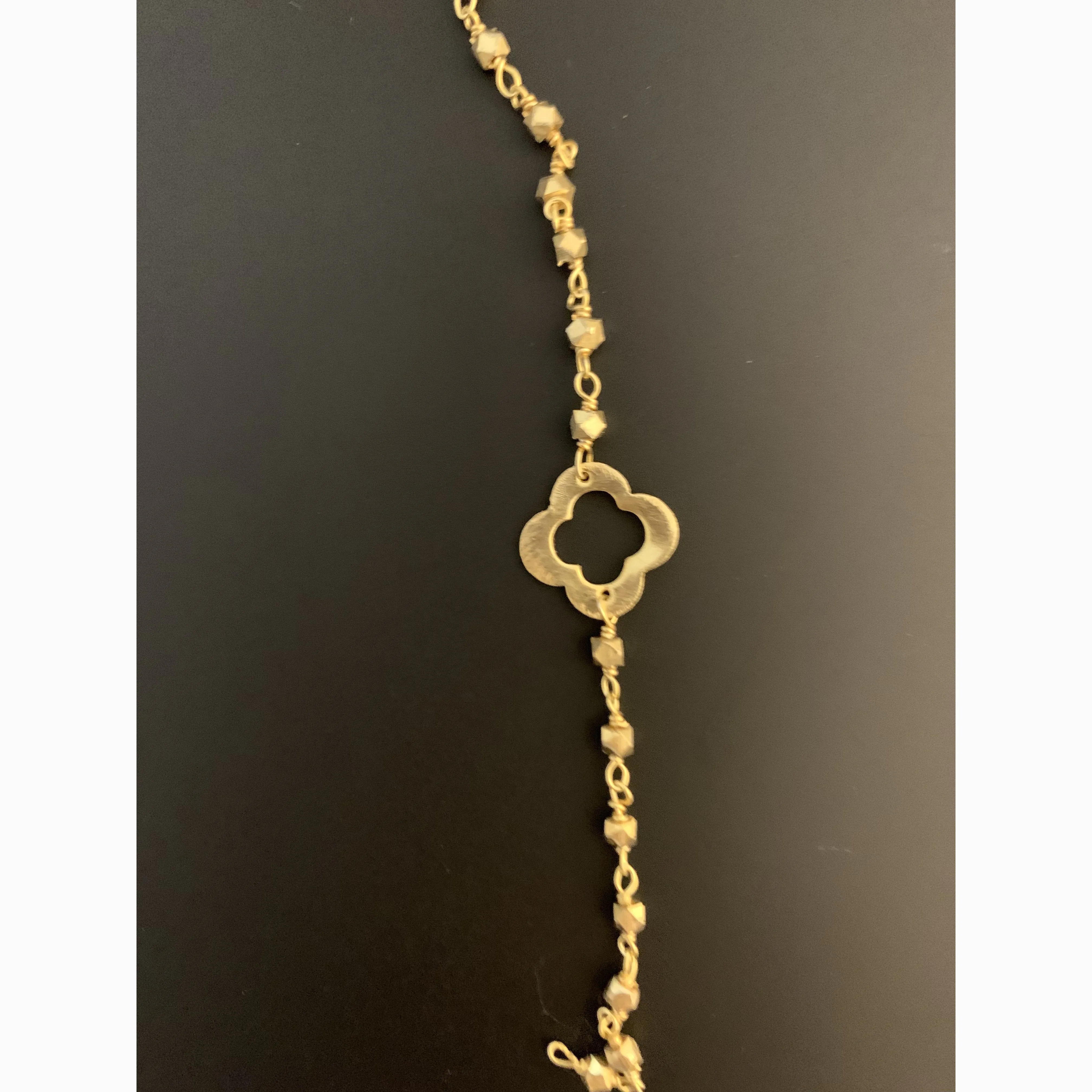 3 Feet Of Brass Chain with Gold Finish Nuggets and Gold Finish Clovers | Rosary Chain | 2.5mm to 3mm Nuggets and 14mm Clover Shape |
