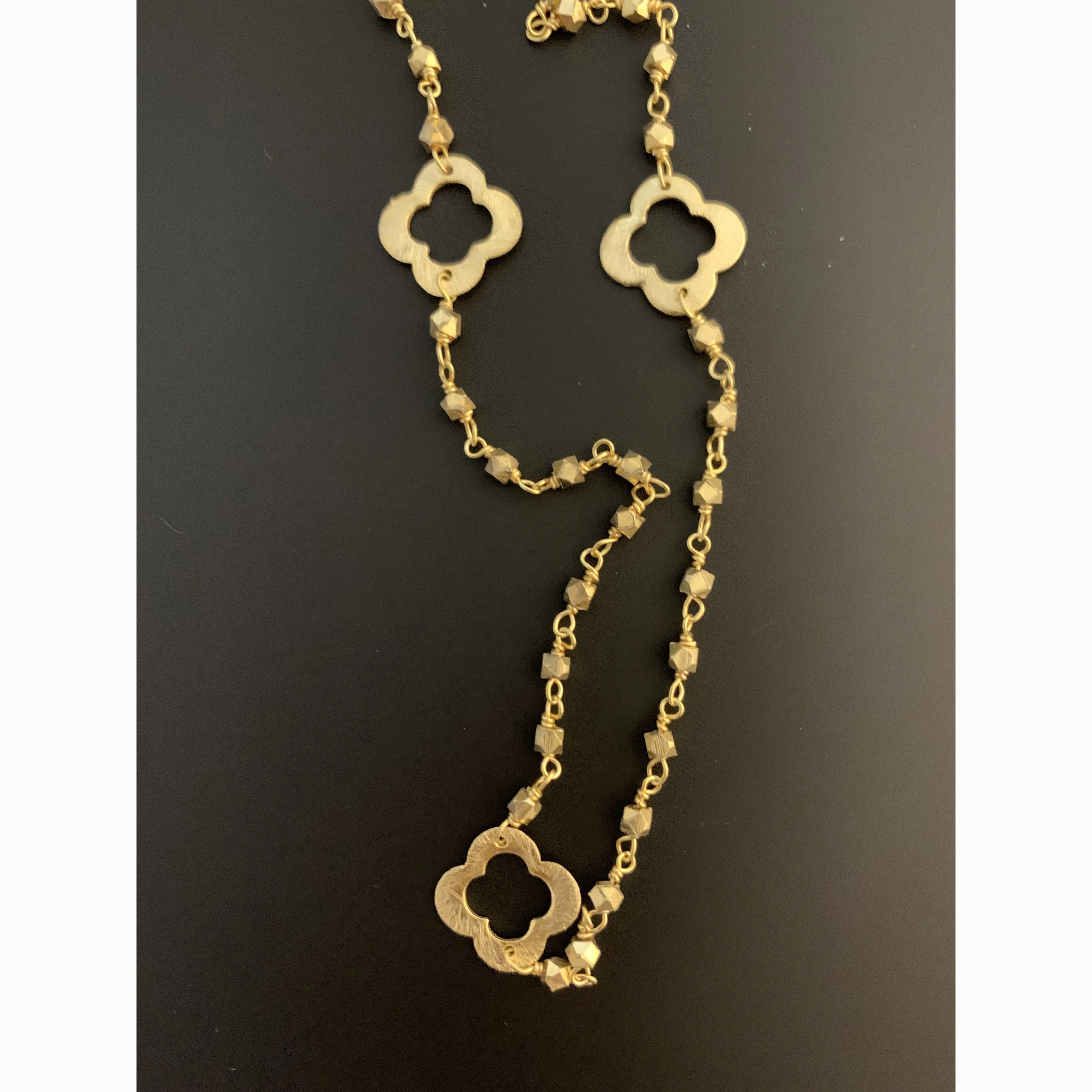3 Feet Of Brass Chain with Gold Finish Nuggets and Gold Finish Clovers | Rosary Chain | 2.5mm to 3mm Nuggets and 14mm Clover Shape |