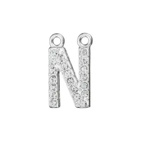 Alphabet Pendant, Letter 'N' with 2 Rings 12.5mm, Sterling Silver (1 Piece)