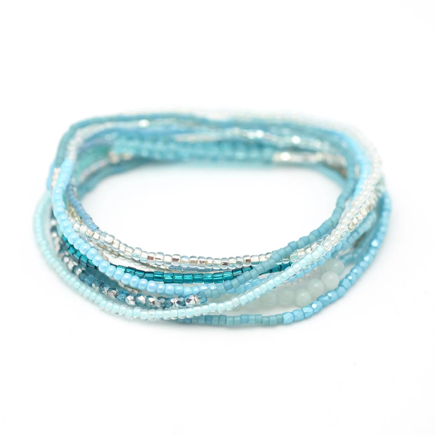 Aqua & Silver Stretchy Wrap Bracelet / Necklace