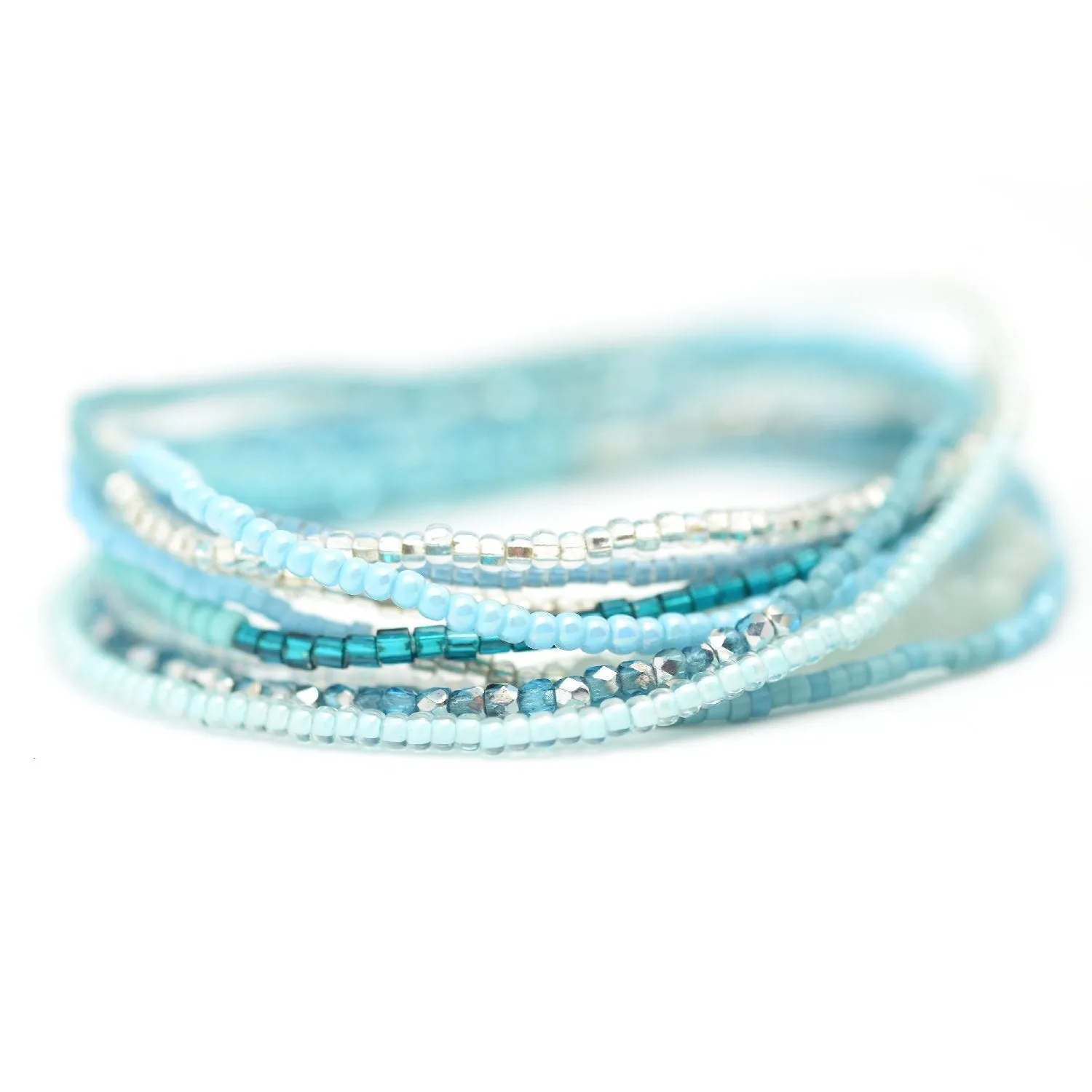 Aqua & Silver Stretchy Wrap Bracelet / Necklace