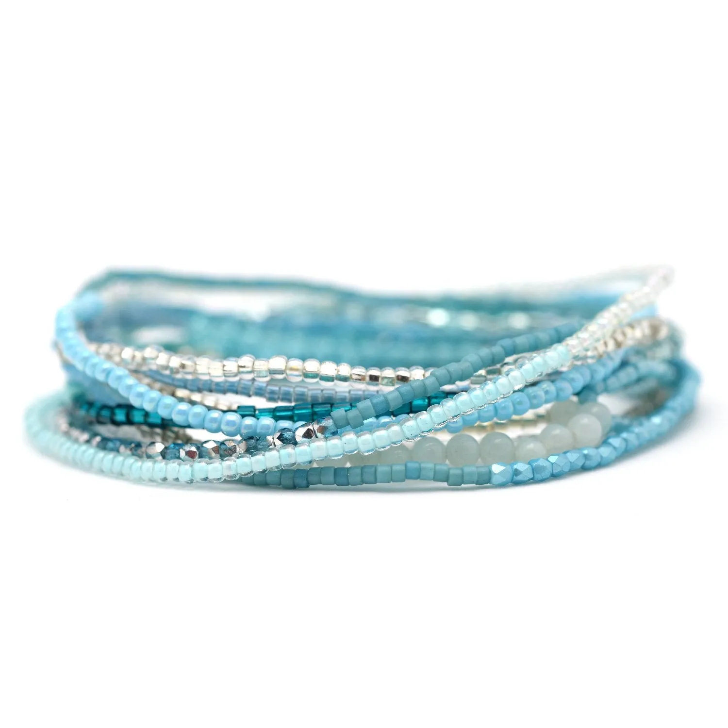 Aqua & Silver Stretchy Wrap Bracelet / Necklace