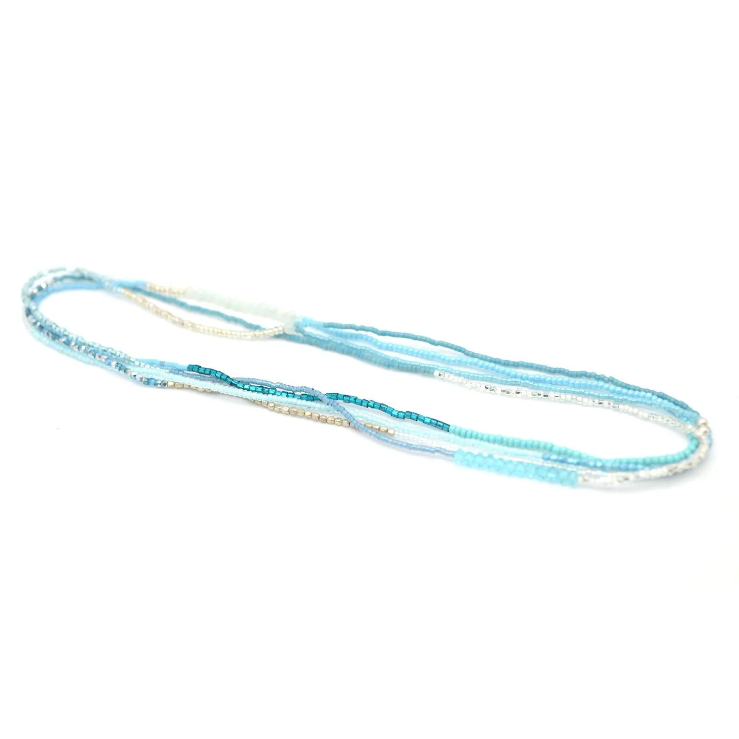 Aqua & Silver Stretchy Wrap Bracelet / Necklace