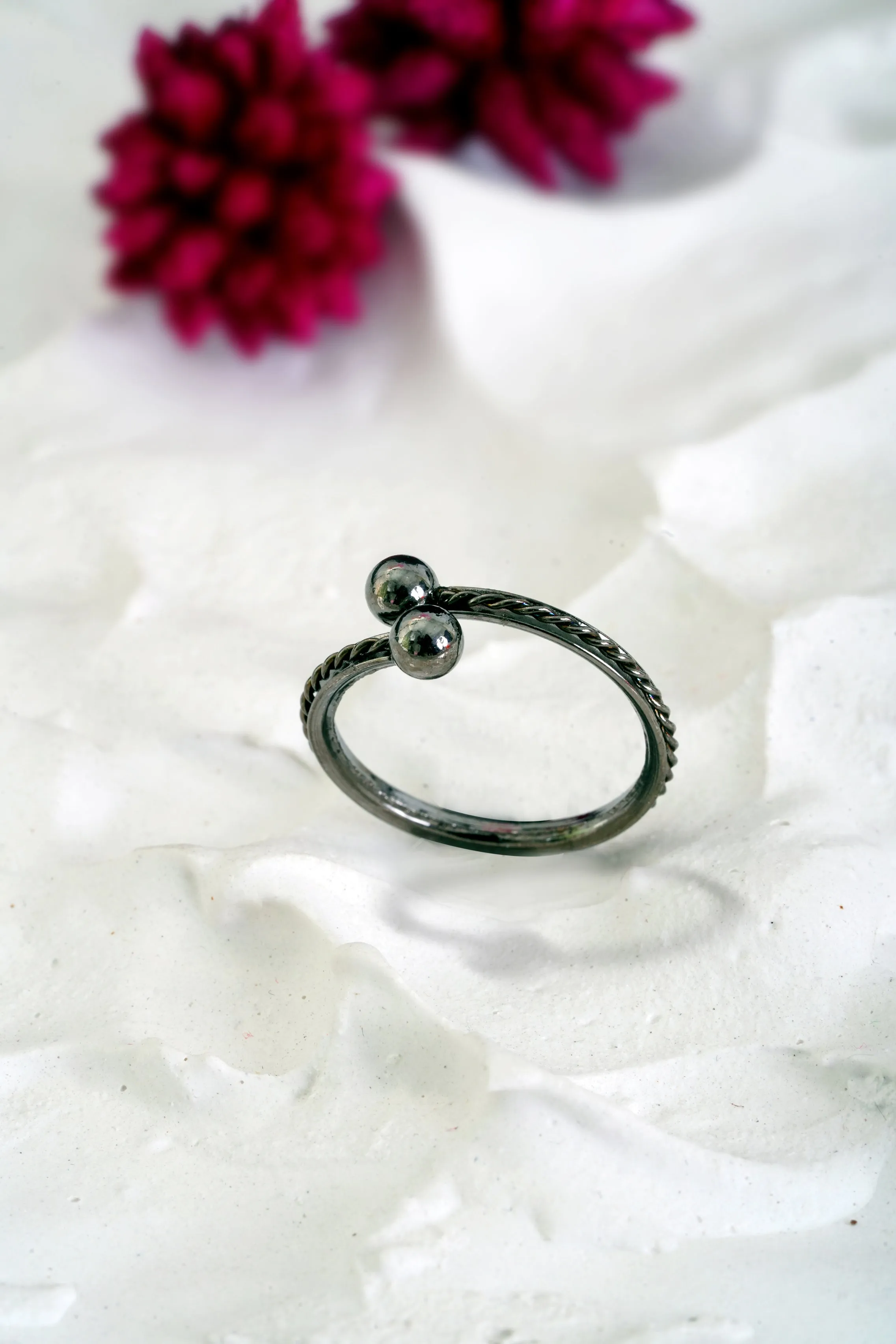 Black Bead Embellished Ring