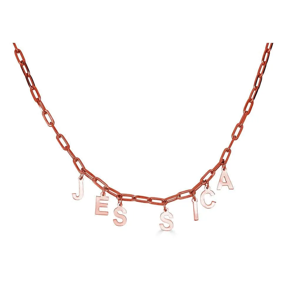 Block Spaced Out Name Necklace with Paper Clip Chain