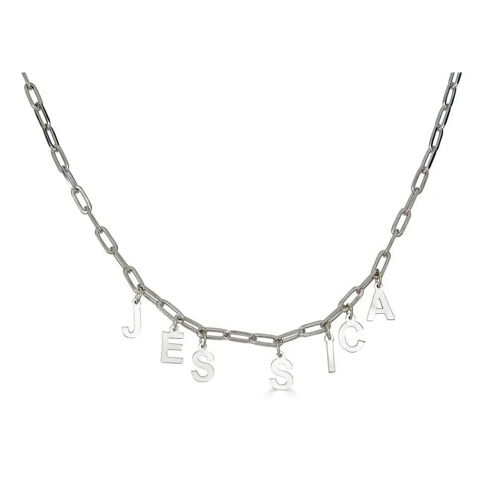 Block Spaced Out Name Necklace with Paper Clip Chain