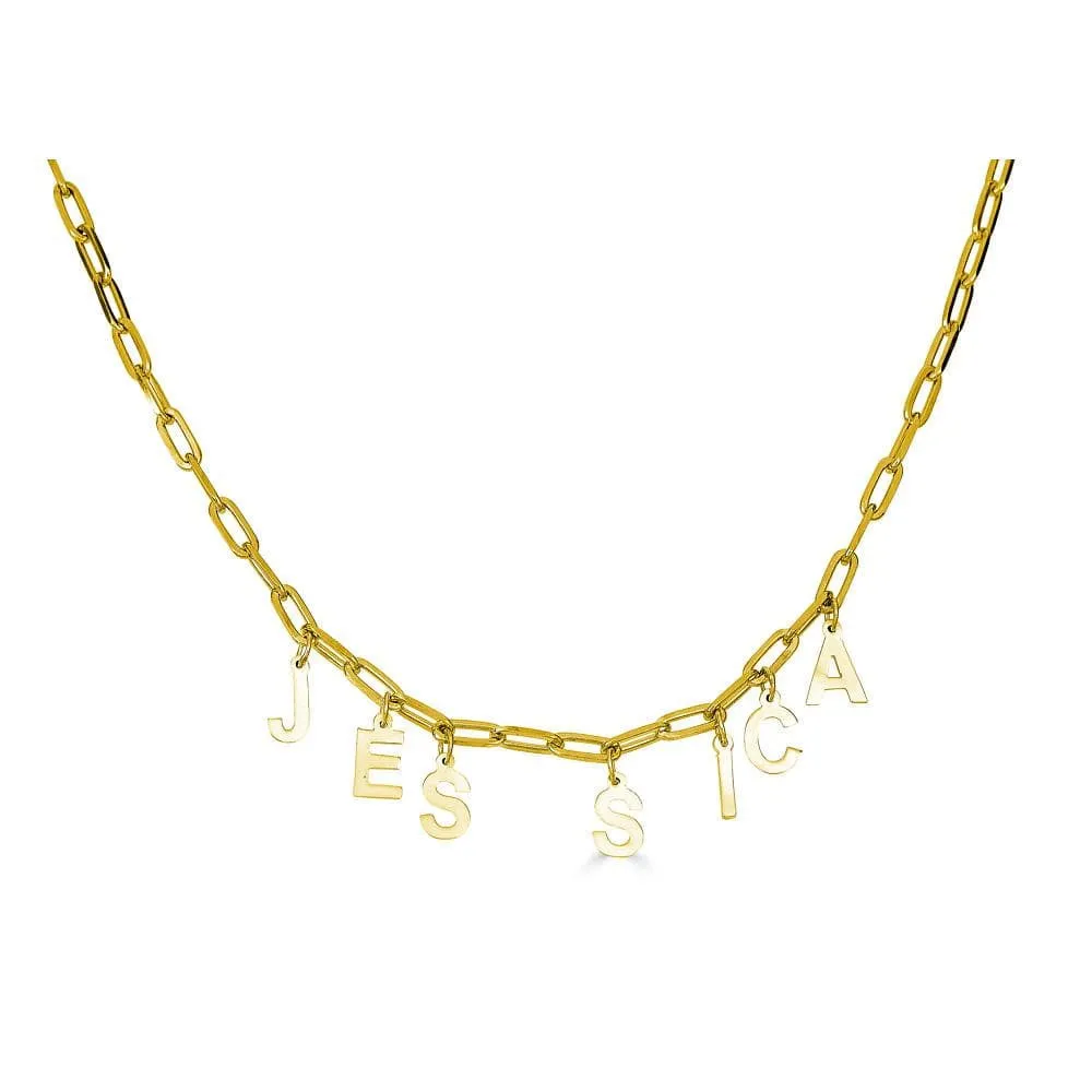 Block Spaced Out Name Necklace with Paper Clip Chain