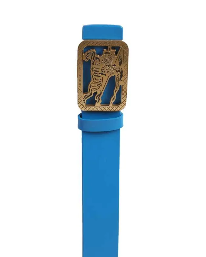 Burberry Gold Buckle and Crest Burberry Logo - Blue