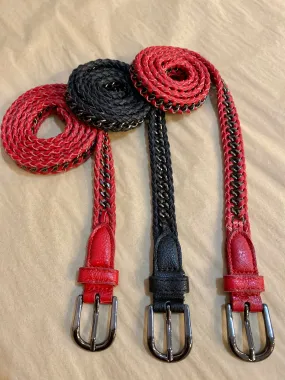 Chain Leather Skinny Belt