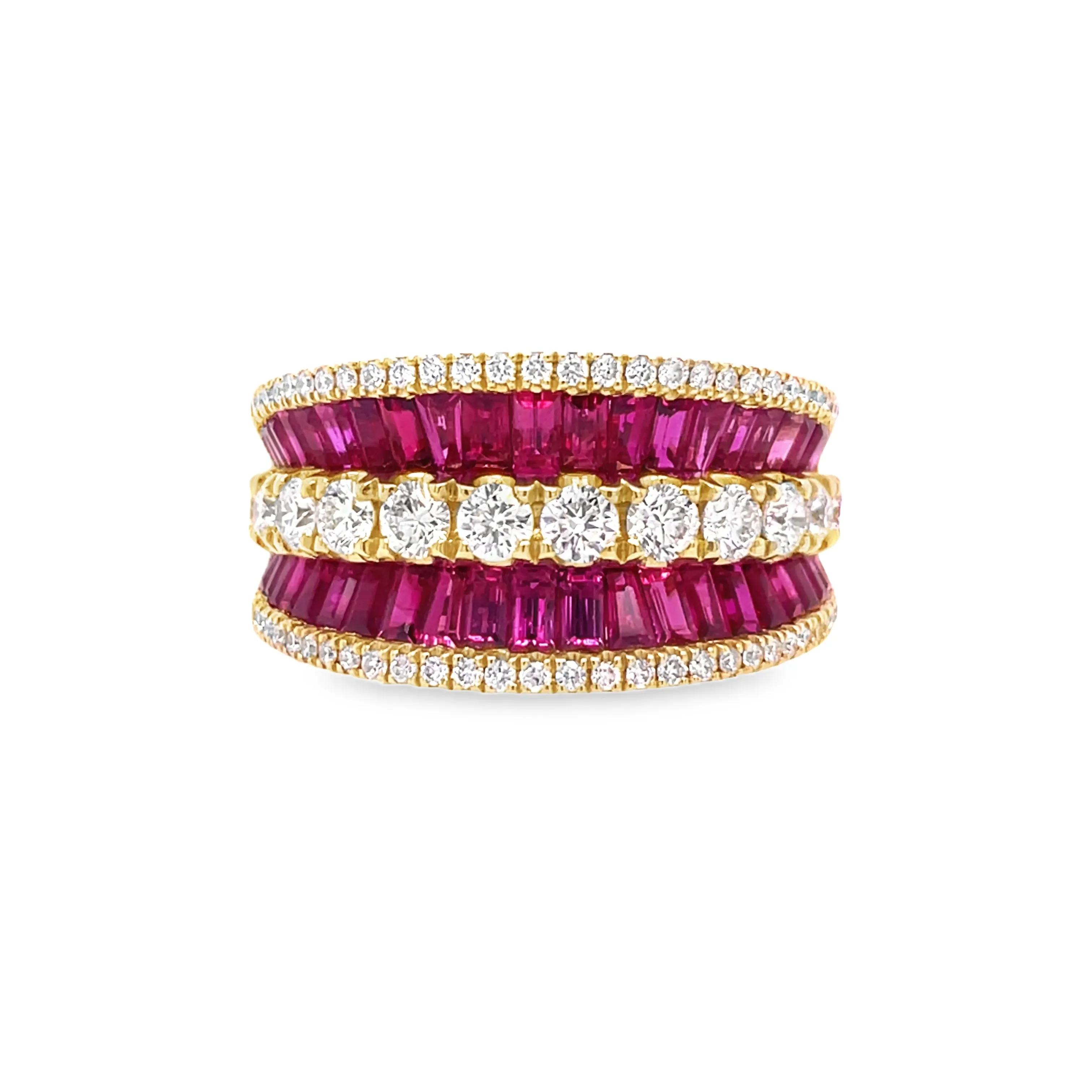 Charles Krypell Baguette Ruby and White Diamond Layered Ring