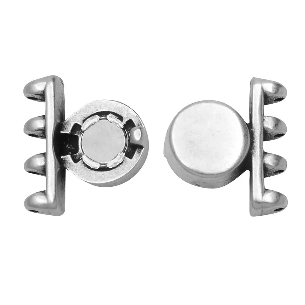 Cymbal Magnetic Clasps for SuperDuo Beads, Anteni, Round 15.5x17.5mm,  1 Set, Antiqued Silver Plated