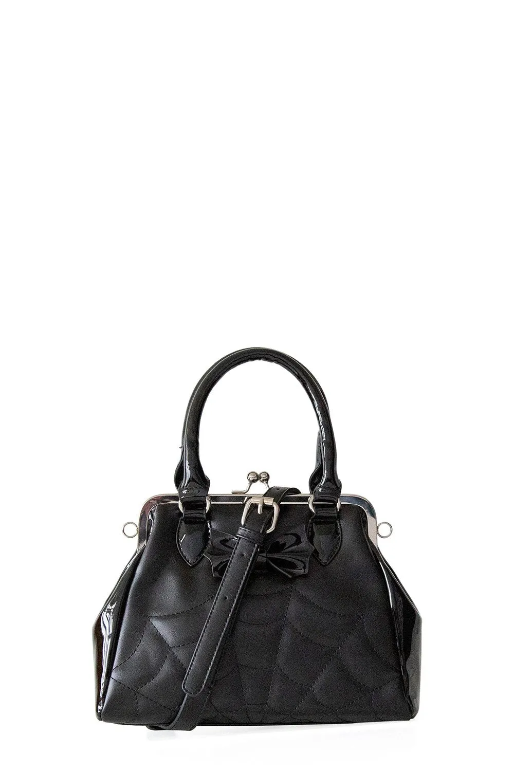 Gothic Glam Bat Bow and Spider Web Black Kiss-Lock Purse - FEMME FATALE HANDBAG