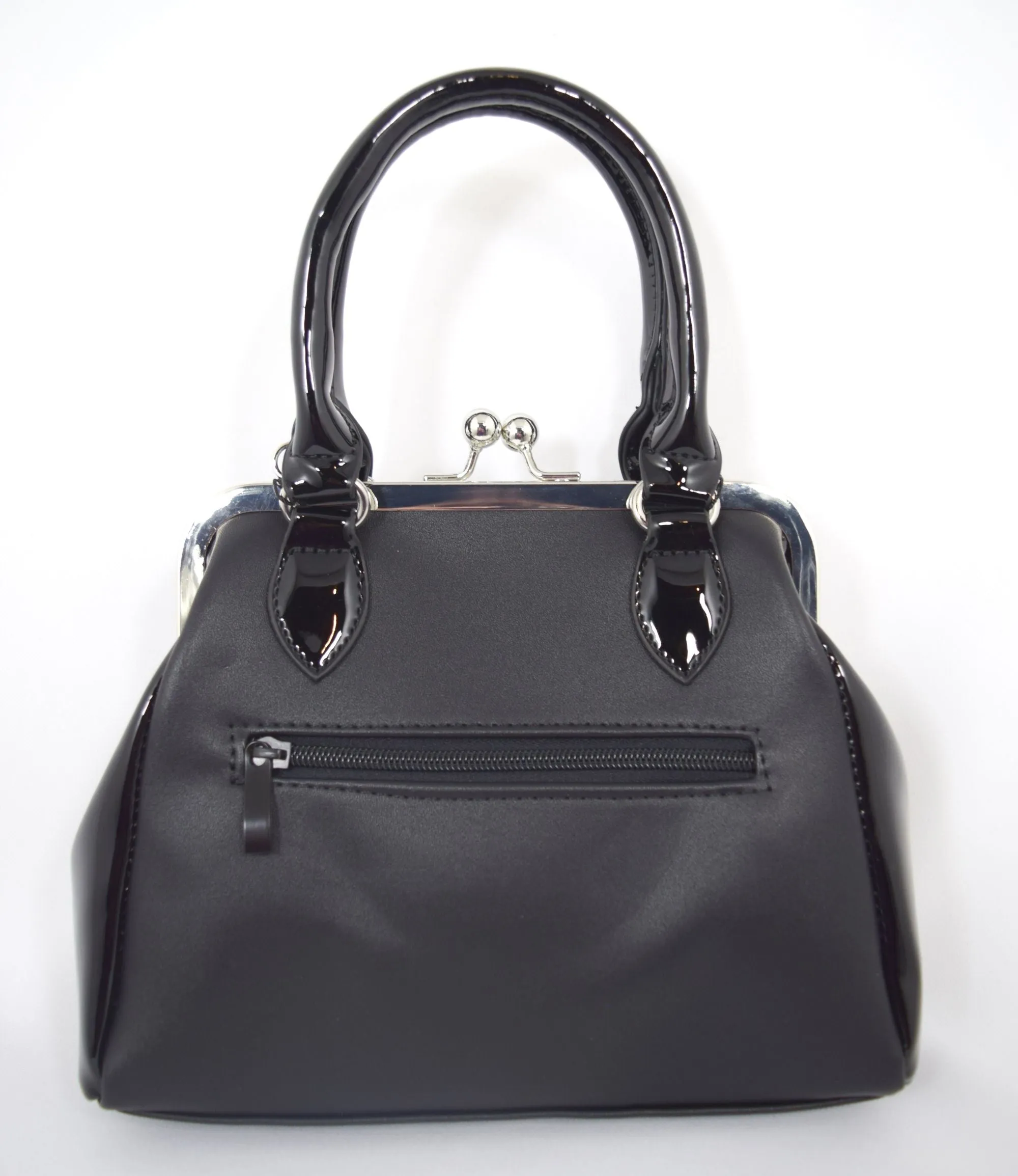 Gothic Glam Bat Bow and Spider Web Black Kiss-Lock Purse - FEMME FATALE HANDBAG
