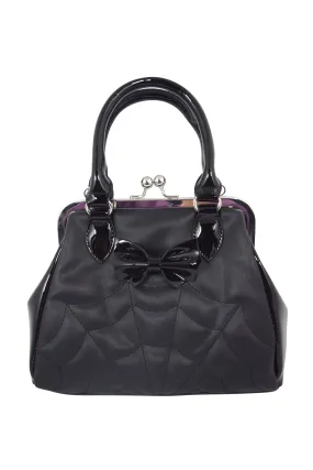 Gothic Glam Bat Bow and Spider Web Black Kiss-Lock Purse - FEMME FATALE HANDBAG