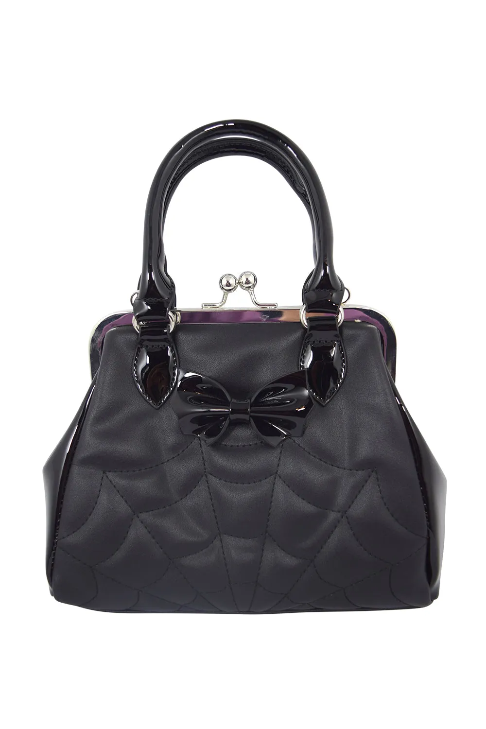 Gothic Glam Bat Bow and Spider Web Black Kiss-Lock Purse - FEMME FATALE HANDBAG