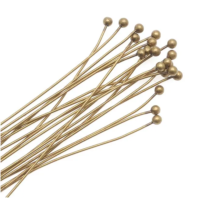 Head Pins, with Ball Head 2 Inches Long and 24 Gauge Thick, Antiqued Brass (20 Pieces)