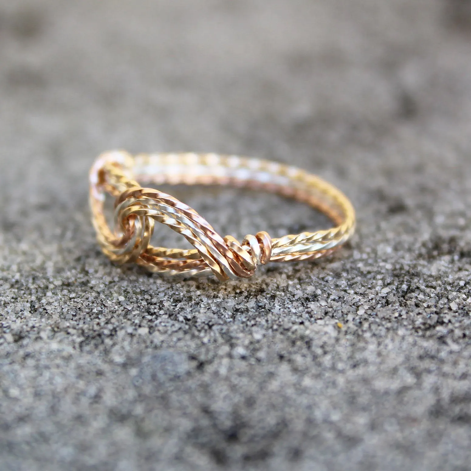 Infinity Design Tricolor Gold, Silver & Rose Twist Wire Thumb Ring