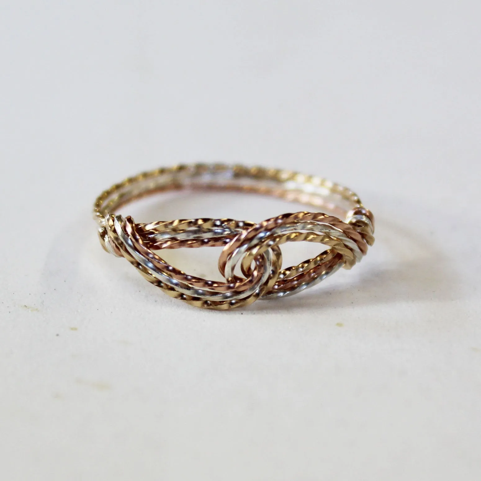 Infinity Design Tricolor Gold, Silver & Rose Twist Wire Thumb Ring