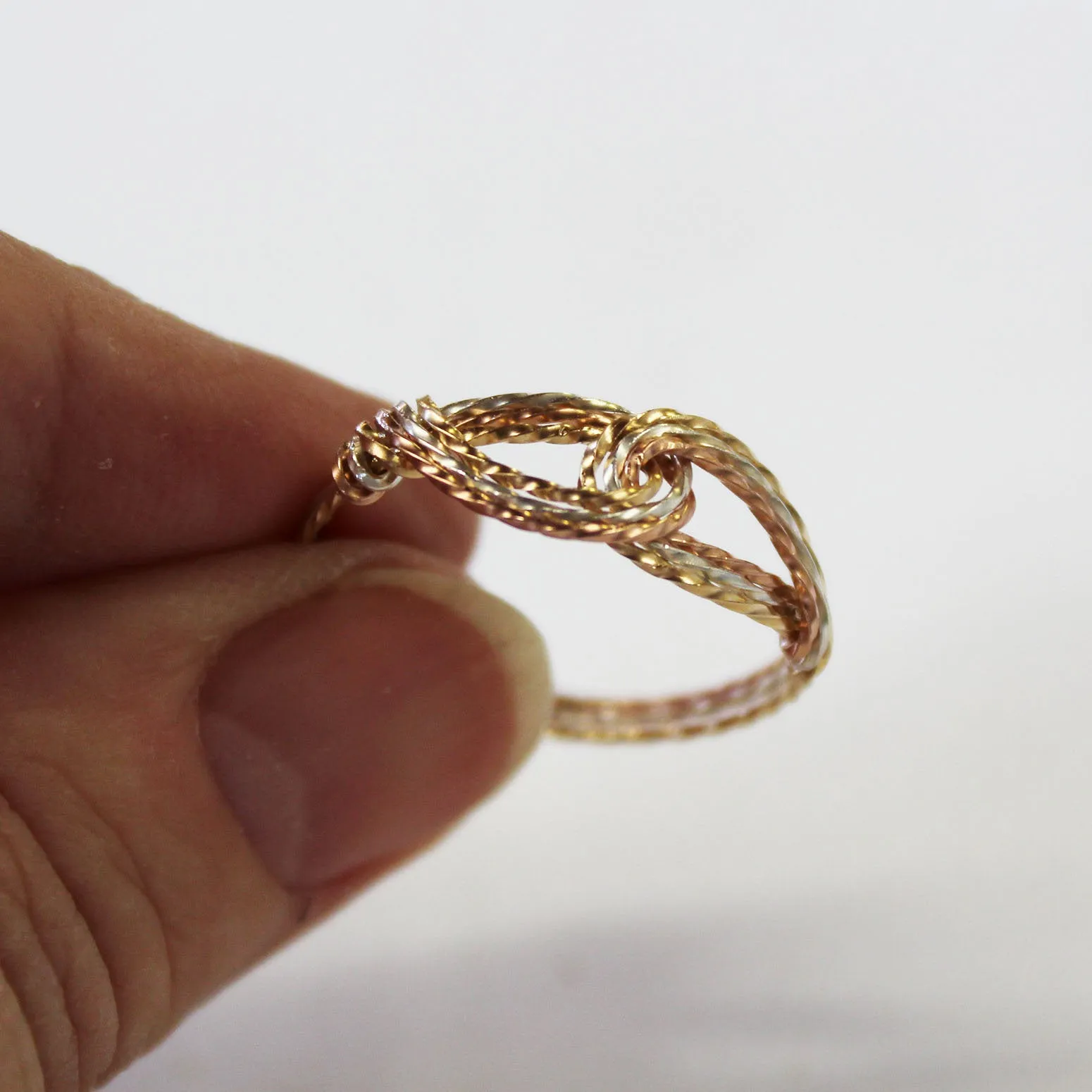 Infinity Design Tricolor Gold, Silver & Rose Twist Wire Thumb Ring