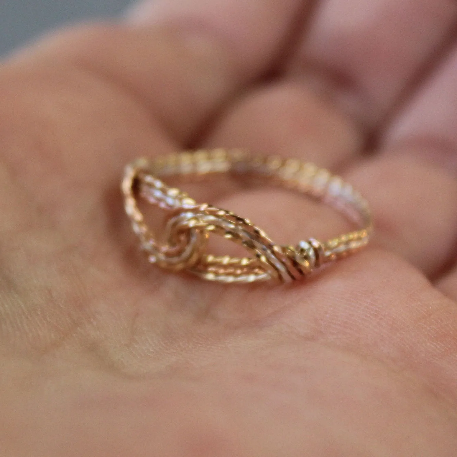 Infinity Design Tricolor Gold, Silver & Rose Twist Wire Thumb Ring