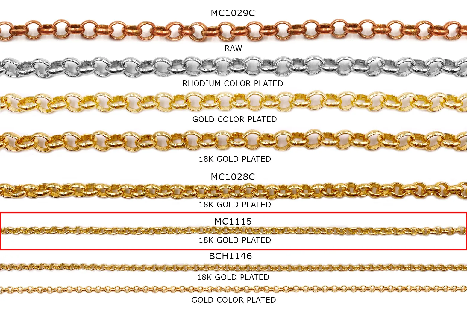 MC1115 18 Karat Gold Plated Rolo Chain