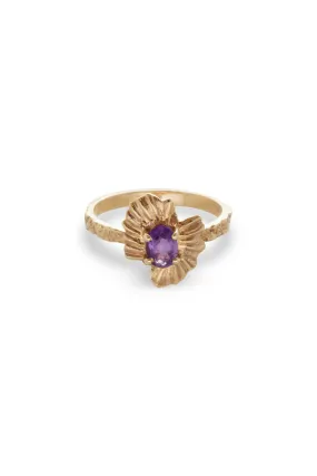 One of a Kind ~ Oval Starburst Shell Moss Textured Ring in Yellow Gold