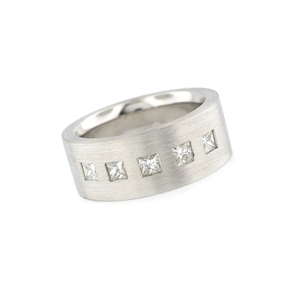 Series 18 | Flat Wide Wedding Band, 18k White   Princess Diamonds (SIZE 6.25)