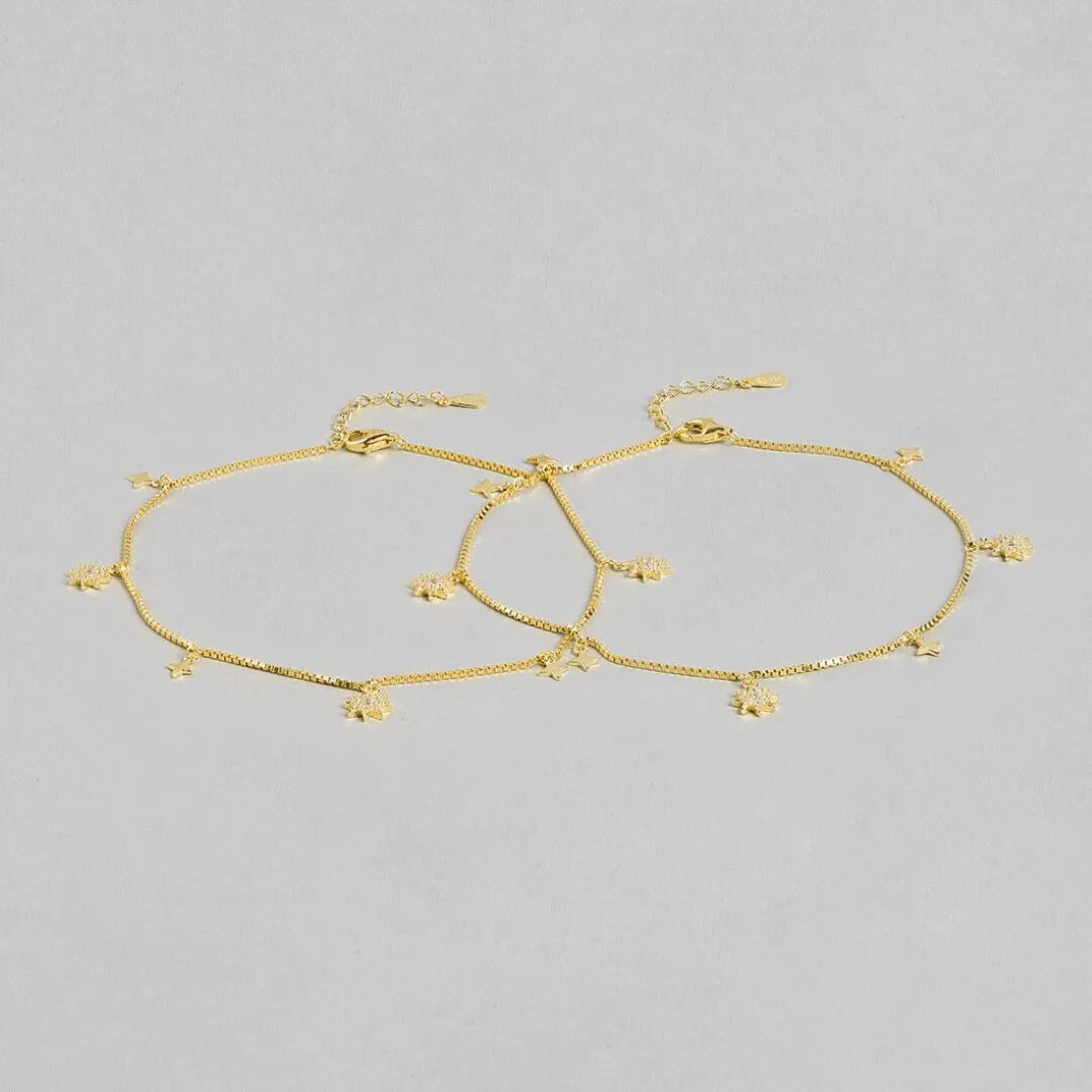 Starry Night 925 Sterling Silver Gold-Plated Star Pattern Anklets